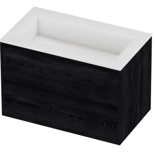 Proline Aristo Badmeubelset Polystone Elegant 2 Laden 80x46x54 cm Glans Wit Black Oak Eiken