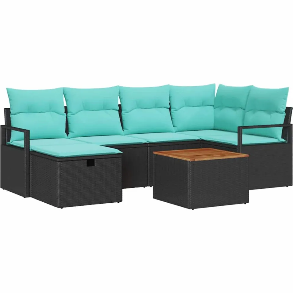 vidaXL Tuinbankenset 7 st Zwart poly rattan