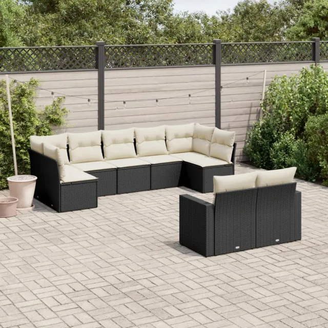 vidaXL 9-delige Loungeset met kussens poly rattan zwart, foto 2