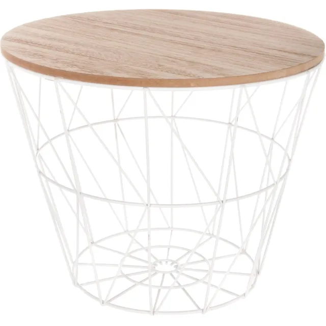Atmosphera Bijzettafel Kumi - Wit salontafel en opberger - Metaal - Draadmand - Dia 38 cm H 30.5 cm