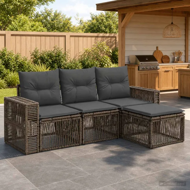 vidaXL Tuinbankenset 4 st 4-zits Grijs en Donkergrijs poly rattan, foto 2