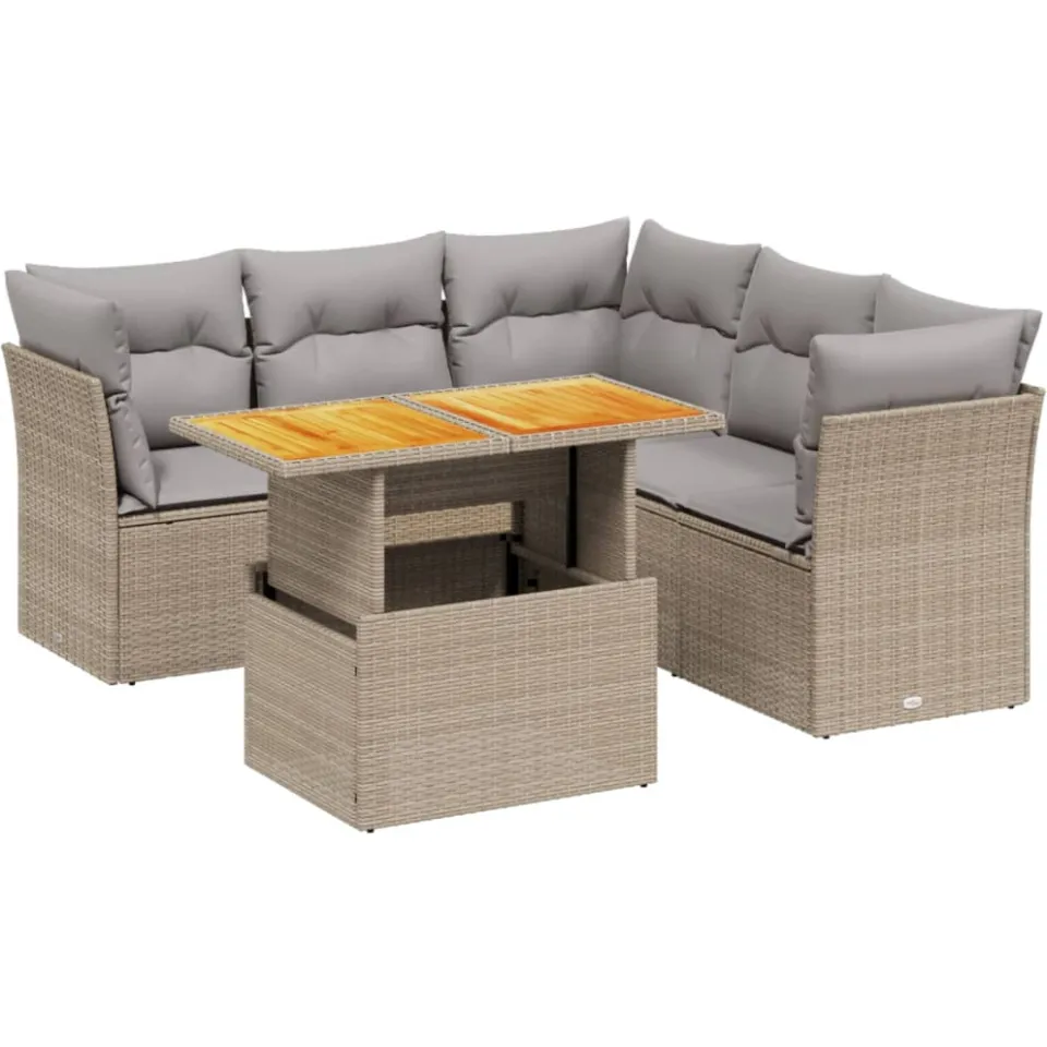 vidaXL 5-delige Loungeset met kussens poly rattan beige, foto 3