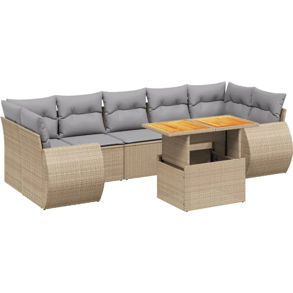 vidaXL 8-delige Loungeset met kussens poly rattan beige, foto 3
