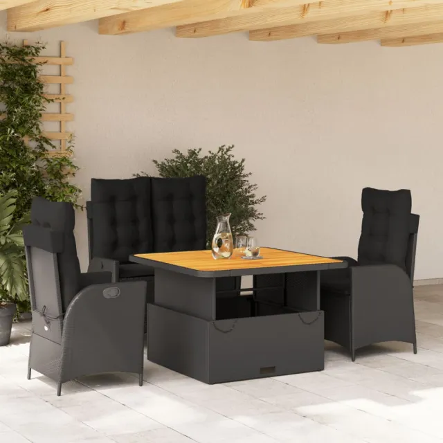 vidaXL 4-delige Tuinset met kussens poly rattan zwart, foto 2