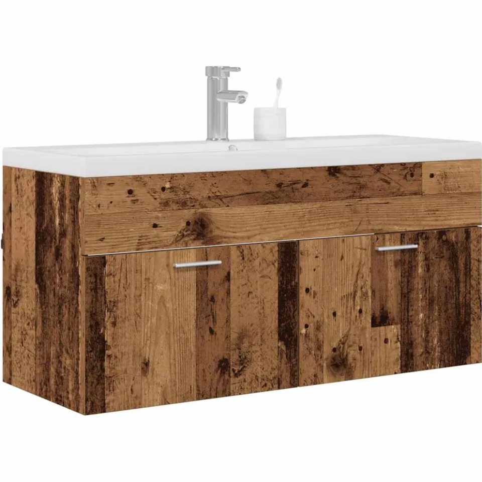 vidaXL Badkamerkast Oudhout 100 x 38,5 x 46 cm Bewerkt hout Bruin