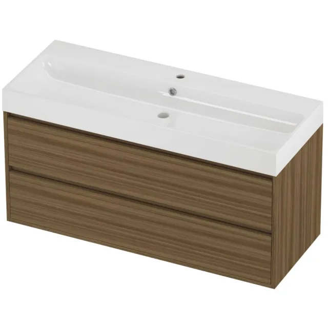 Proline Podium Badmeubelset Polystone Loft 1 Gat 120x46x62 cm Glans Wit Caramel Walnut Houtlook