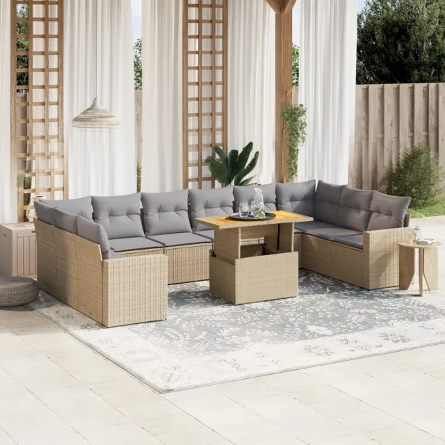vidaXL 11-delige Tuinset met kussens poly rattan beige, foto 2