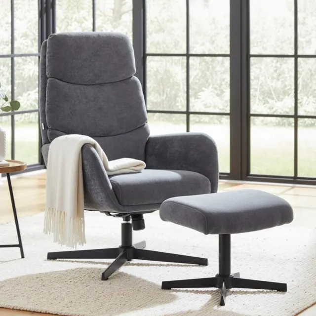 COVREO Fauteuil met hocker 75 x 66 x 99 cm grijs, stof met metalen basis