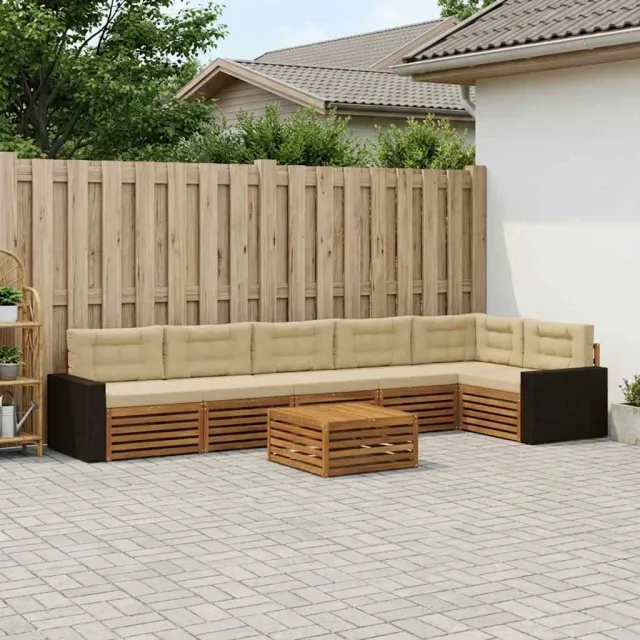 vidaXL Buiten bankenset 7 st 6-zits Natuurlijk en Beige