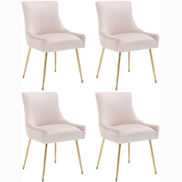 Corenia Eetkamerstoel – Stoel – Dining Chair – Velours Stoel – Set Van 4 - Gewatteerde Stoel – Metalen Pootjes – Ergonomisch Ontwerp - Roze