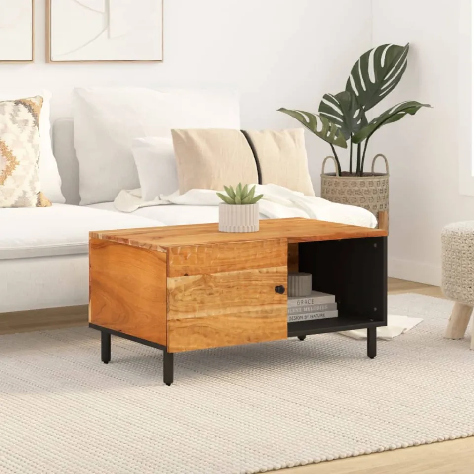 vidaXL Salontafel 80x50x40 cm massief acaciahout bruin, foto 3