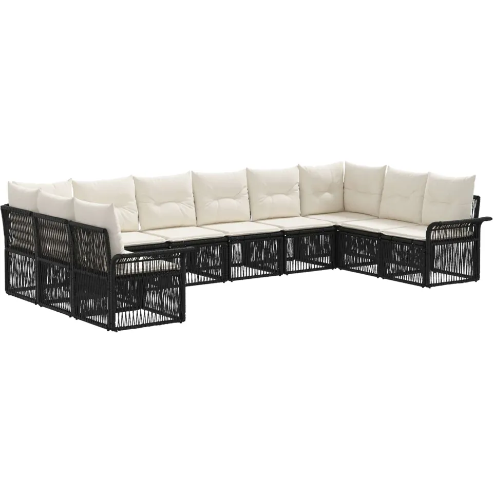 vidaXL Tuinbankenset 10 st 10-zits Zwart poly rattan, foto 3