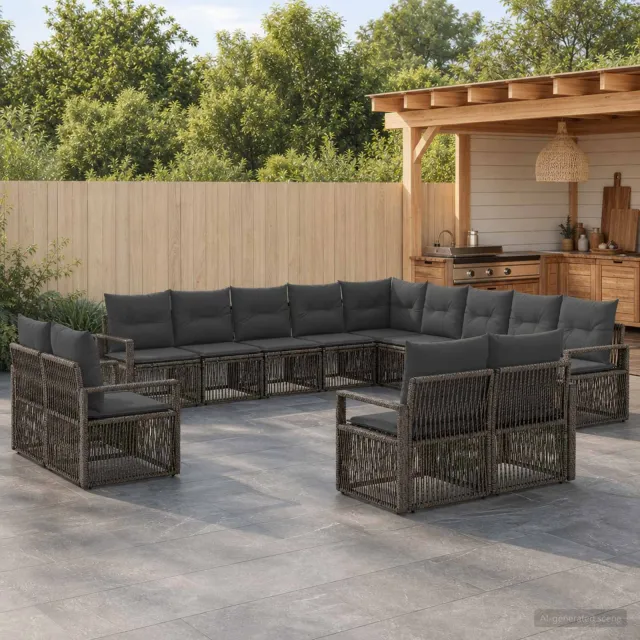 vidaXL Tuinbankenset 13 st 13-zits Grijs poly rattan, foto 2