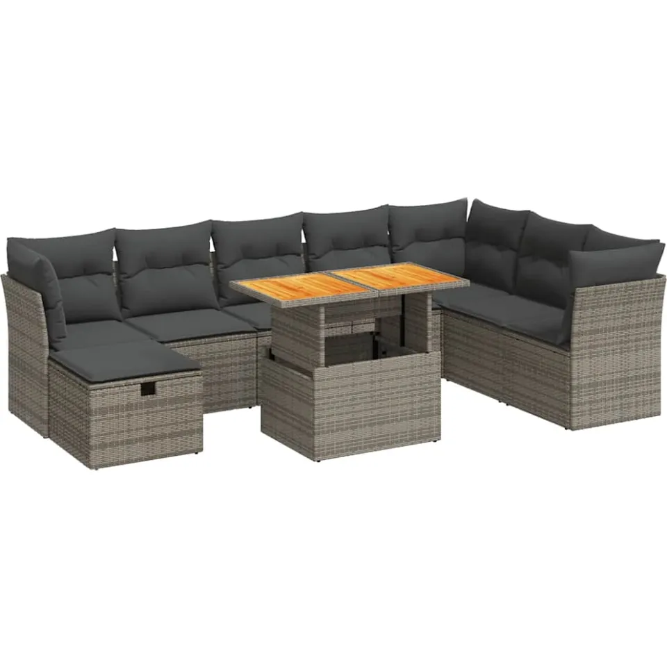 vidaXL 9-delige Loungeset met kussens poly rattan acacia grijs, foto 3
