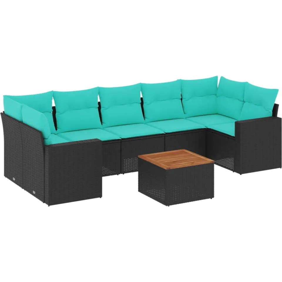 vidaXL 8-delige Loungeset met kussens poly rattan zwart, foto 3
