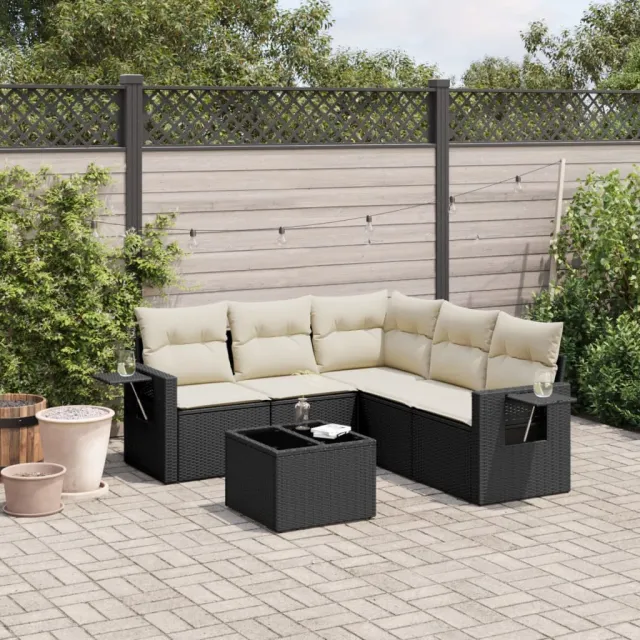 vidaXL 6-delige Loungeset met kussens poly rattan zwart, foto 2