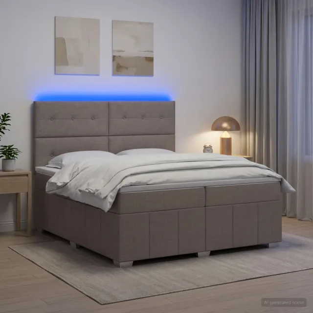 vidaXL LED Boxspring Bed met Matras Taupe 200 x 200 cm Stof