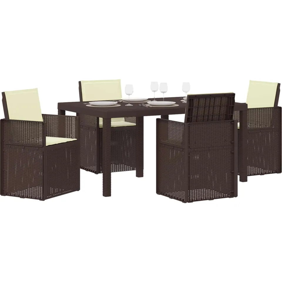 vidaXL Tuin eettafelset 5 st 4-zits Bruin en crèmekleurig PP, foto 2
