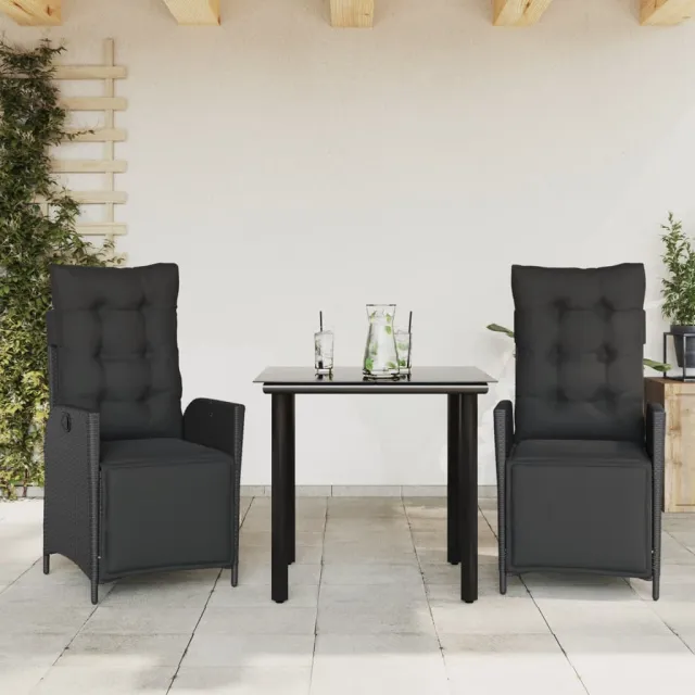 vidaXL 3-delige Tuinset met kussens poly rattan zwart, foto 2