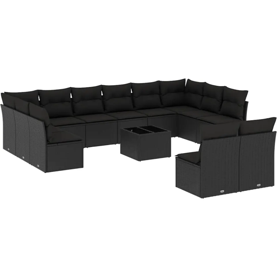 vidaXL 13-delige Loungeset met kussens poly rattan zwart