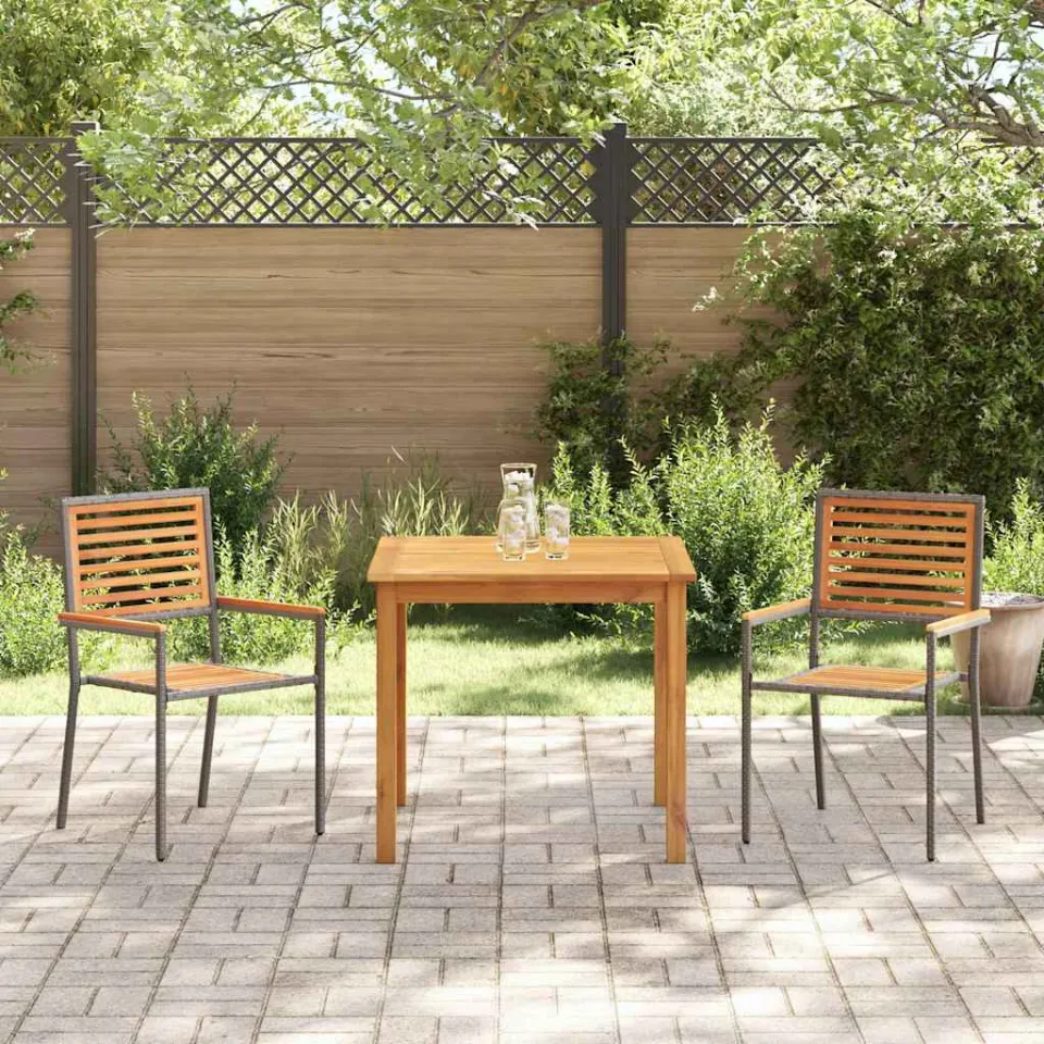vidaXL Tuin eettafelset 3 st Grijs Massief Acaciahout, foto 3
