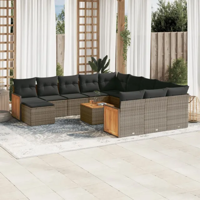 vidaXL 13-delige Loungeset met kussens poly rattan grijs, foto 2