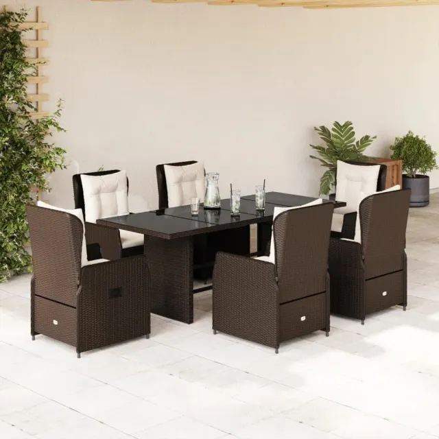 vidaXL 7-delige Tuinset met kussens poly rattan bruin, foto 2
