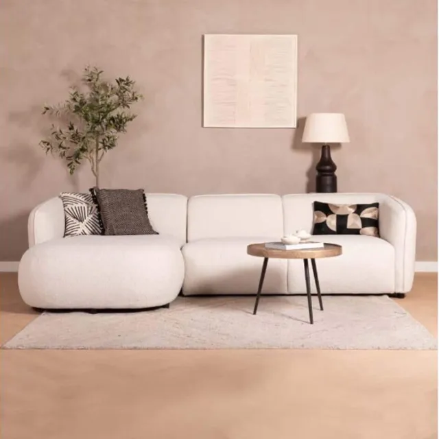 Meubelplaats Hoekbank Valerie Bouclé met Chaise Longue Links 279x150 cm – Beige - Japandi Naturel