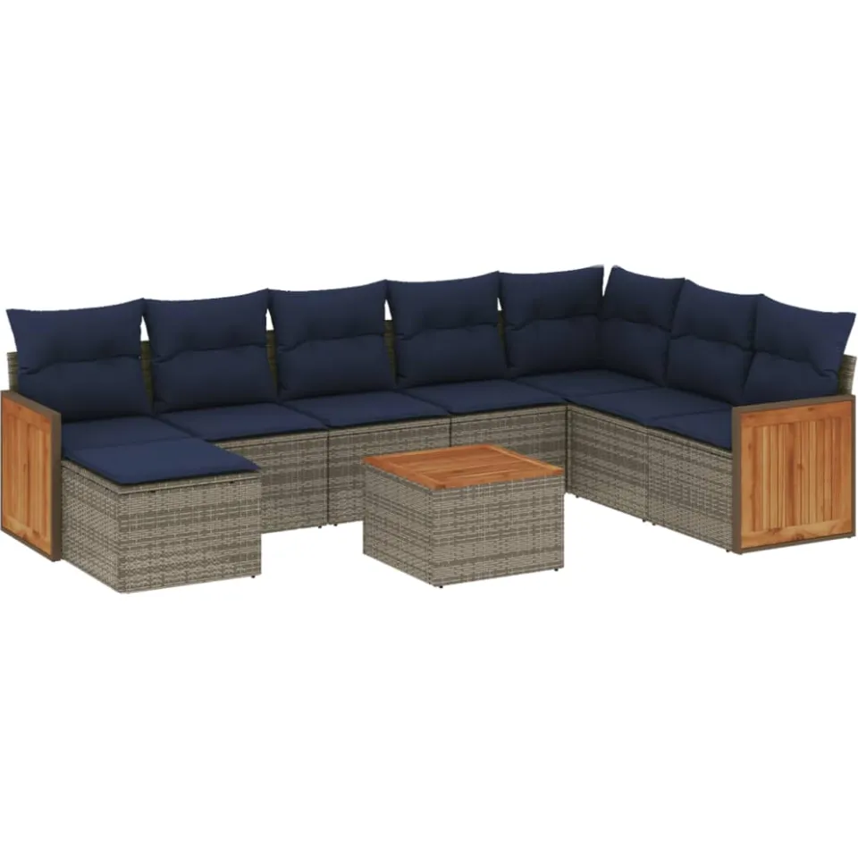 vidaXL 9-delige tuinbankset met kussens, grijs polyrotan, foto 3