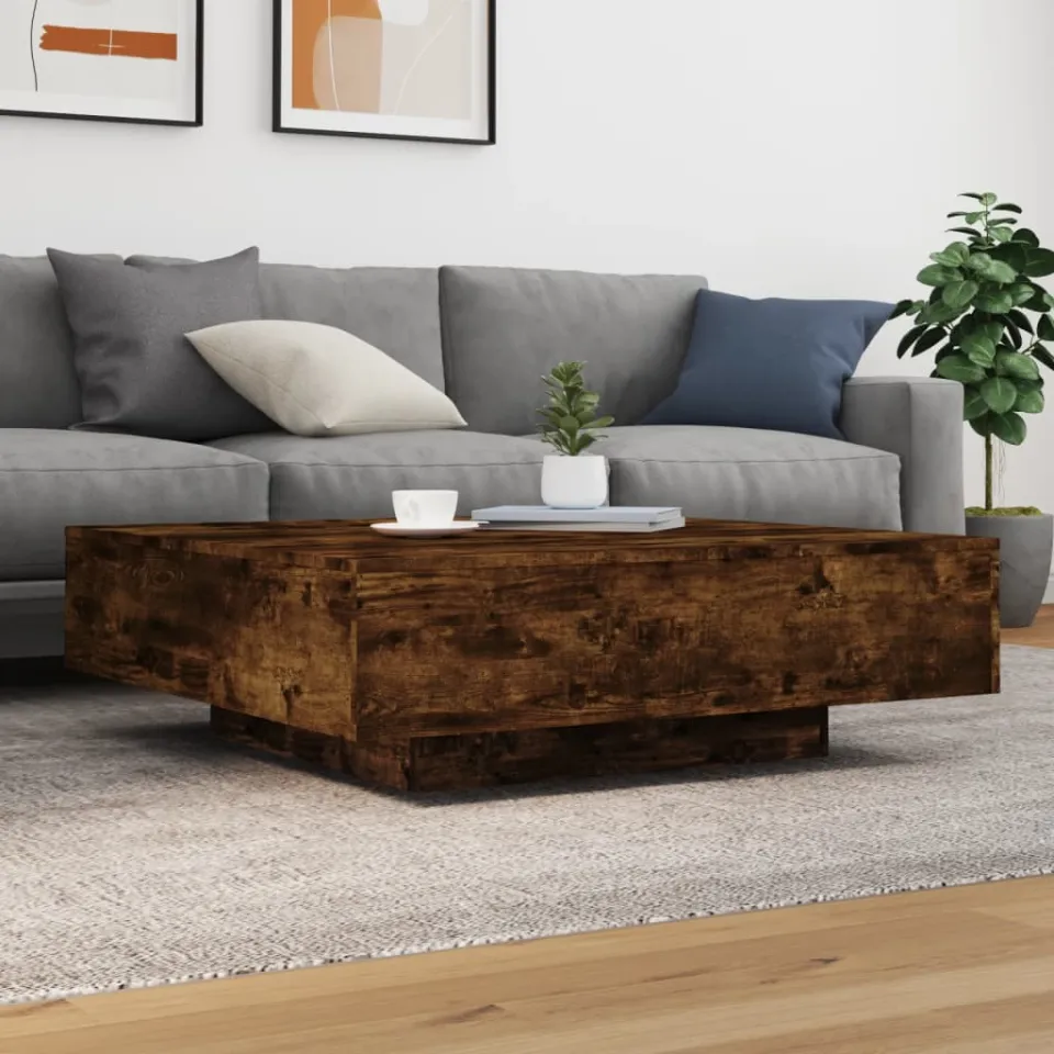 vidaXL Salontafel 100x100x31 cm bewerkt hout gerookt eikenkleurig, foto 3