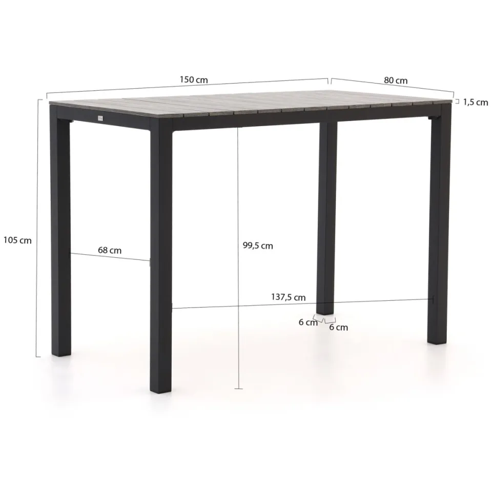 Bellagio tuinmeubelen Bellagio Fidenza bartafel 150x80x105cm grijs, foto 2
