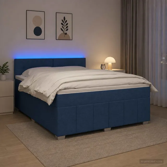 vidaXL Boxspringbed met matras met hoofdeinde Blauw 140 x 190 cm Stof