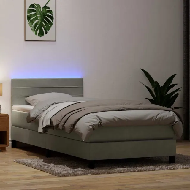vidaXL Boxspring met matras en LED fluweel lichtgrijs 80x220 cm grijs