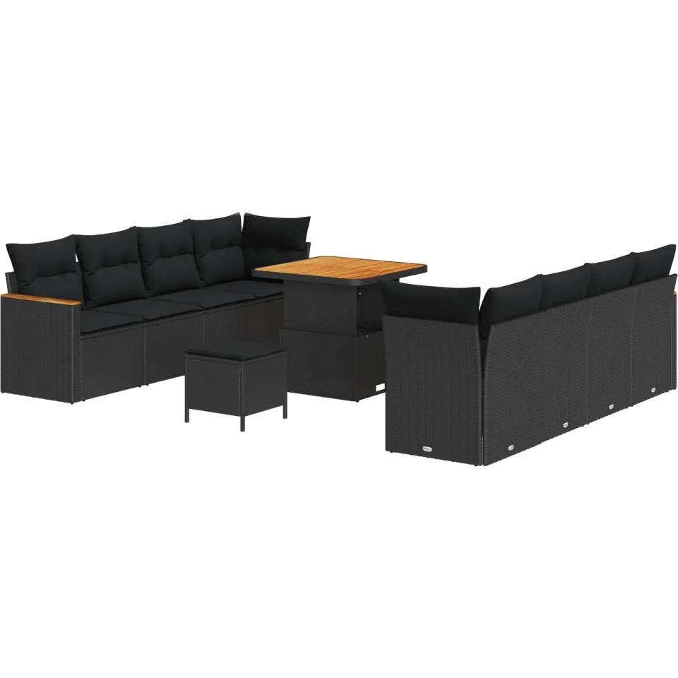 vidaXL Tuinbankenset 11 st Zwart poly rattan