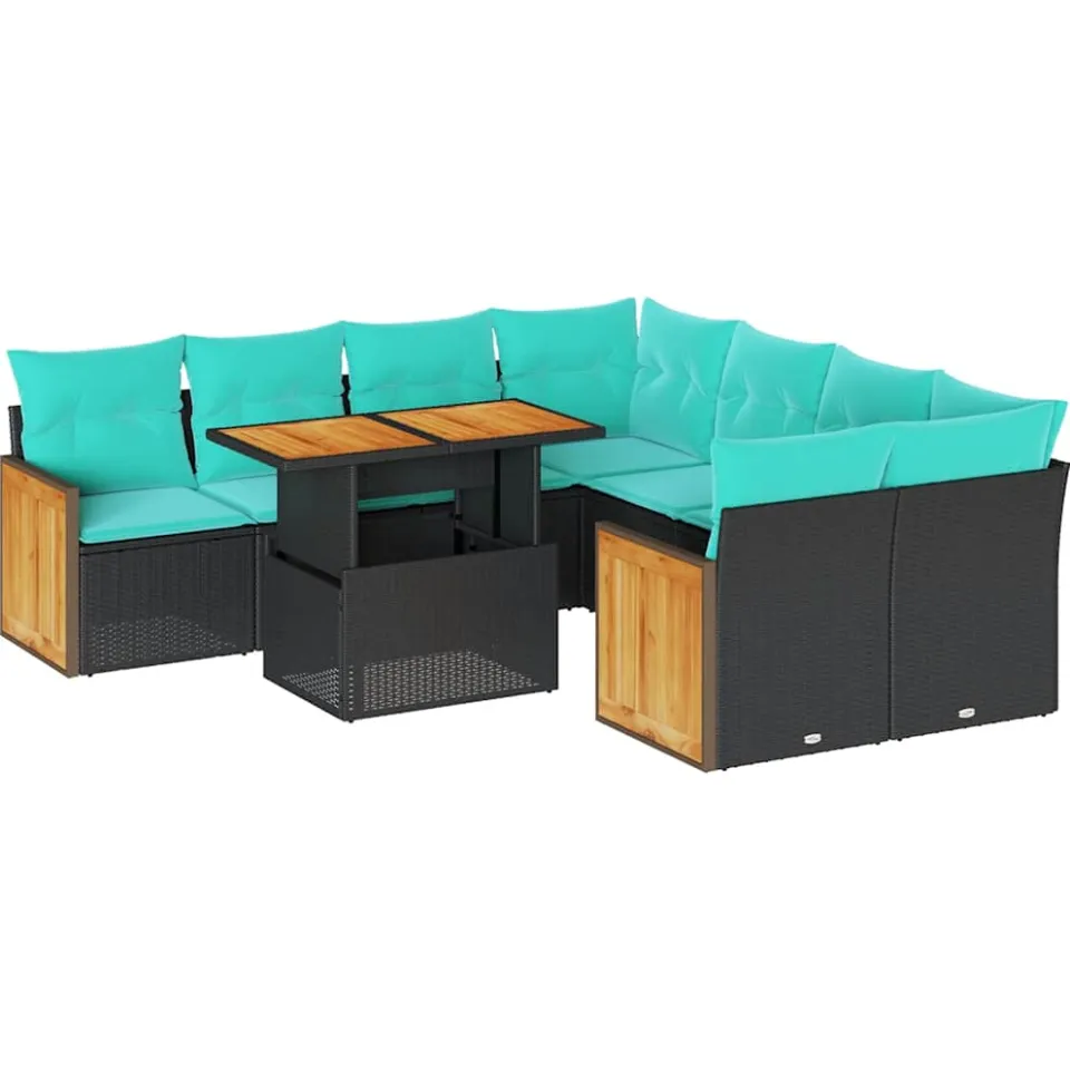vidaXL 9-delige Loungeset met kussens poly rattan acacia zwart