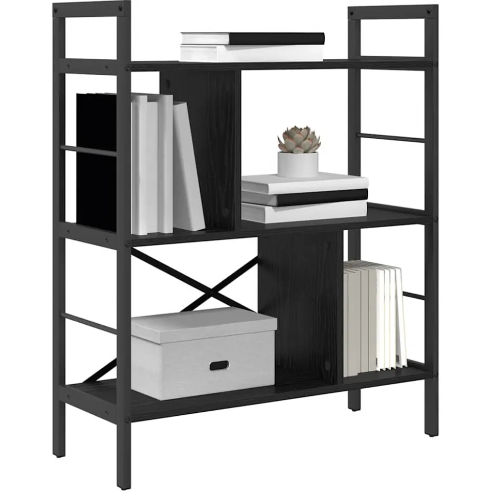 vidaXL Boekenkast 5-laags 75 x 30 x 91 cm Bewerkt hout Zwart Eiken