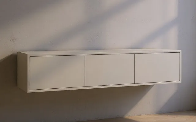 VORMEZ Hardhout TV Meubel - Wit - 230 cm - 3 soft-close deuren - Push-to-Open Kliksysteem