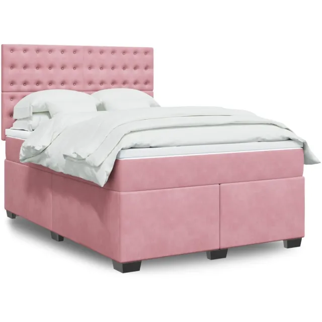 vidaXL Boxspring met matras fluweel roze 140x190 cm