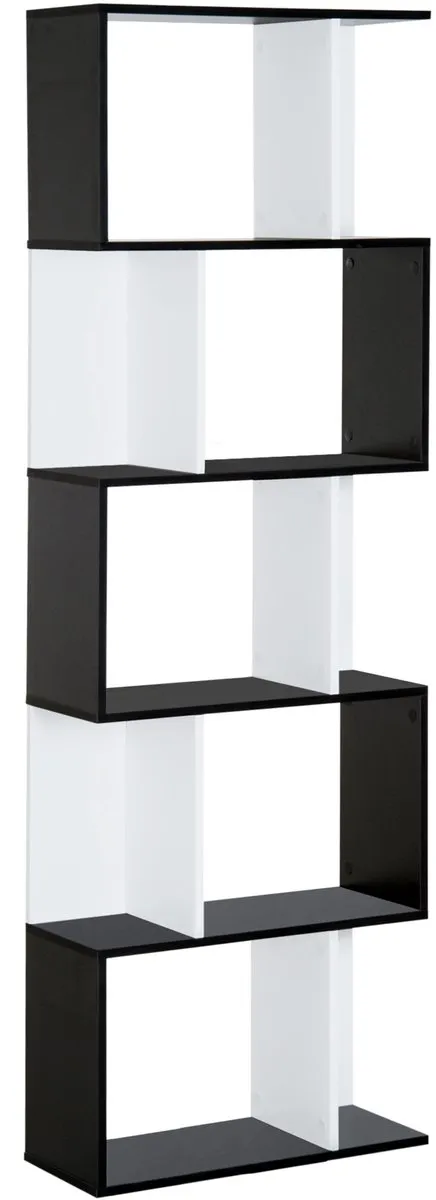 TEKROA Boekenkasten - houten boekenkast met 5tussenschot - 60x24x184,5 cm - zwart en wit