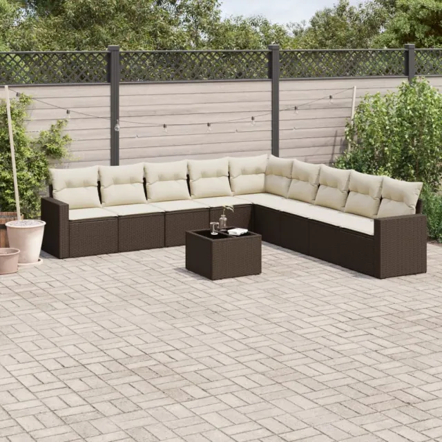 vidaXL 10-delige Loungeset met kussens poly rattan bruin, foto 2