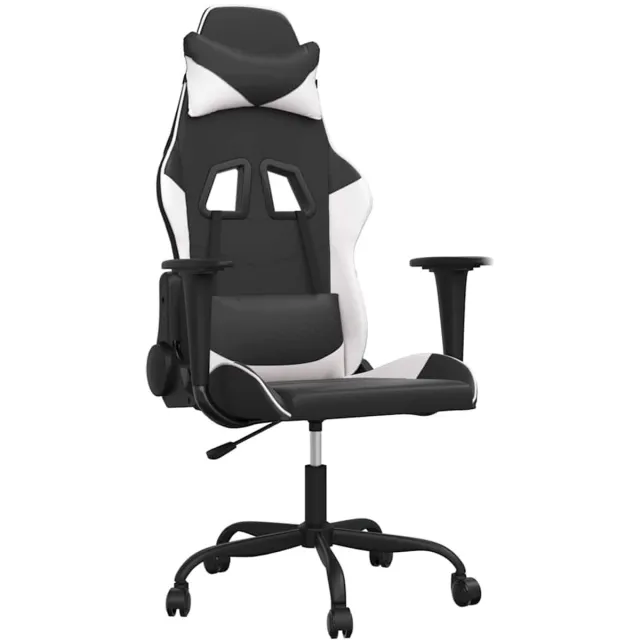 vidaXL Massage - gamestoel - kunstleer - zwart - en - wit zwart en wit