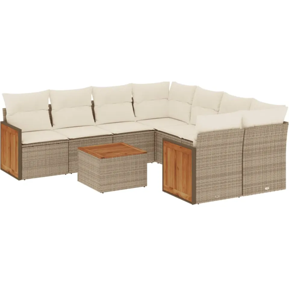 vidaXL 9-delige Loungeset met kussens poly rattan beige, foto 3