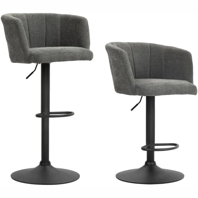 Homona Barkrukken - Set van 2 - Draaibaar en in hoogte verstelbaar - Met voetsteun - Linnenlook - 59 x 53 x 89-110 cm - Donkergrijs