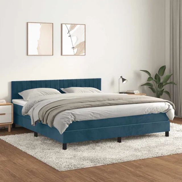vidaXL Boxspring met matras fluweel donkerblauw 160x200 cm blauw
