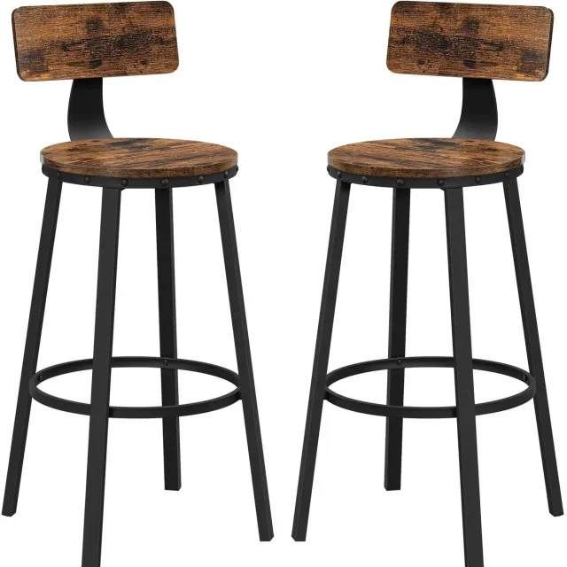 MokoHub Barstoelen Set van 2 - Keukenstoel met Metalen Frame - Zithoogte 73 cm - 54x54x99 cm - Bruin