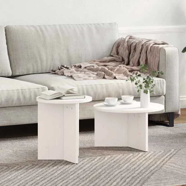 vidaXL Salontafel 2 st Wit 49 x 49 x 28 cm Massief grenenhout, foto 2