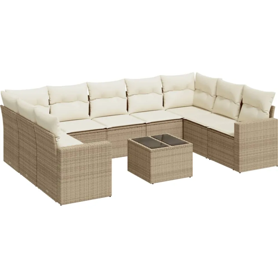 vidaXL 10-delige Loungeset met kussens poly rattan beige, foto 4