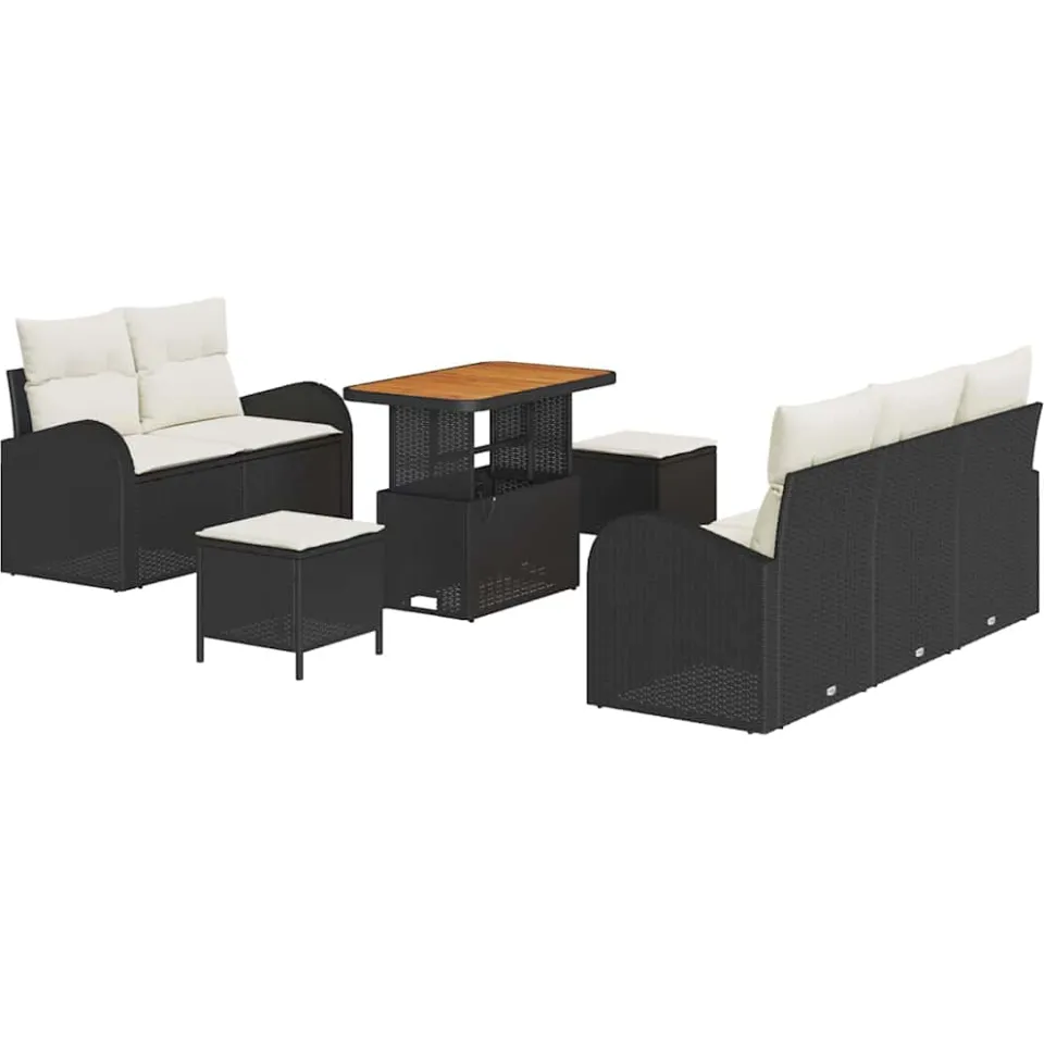 vidaXL Tuinbankenset 8 st Zwart poly rattan