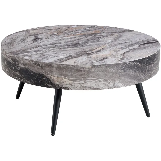 SONNENH Ronde salontafel met MDF-blad en metalen poten - Grijze marmerlook - Ø 70 x 35,5 cm Grijze marmerlook en zwart