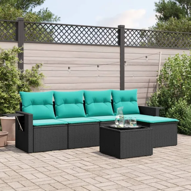 vidaXL 6-delige tuinbankset met kussens van zwart polyrotan, foto 2